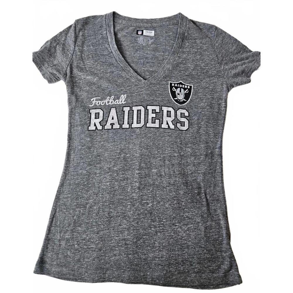 NFL Women's Raiders V-Neck‎ Short Sleeve T-Shirt - Gray Size Medium